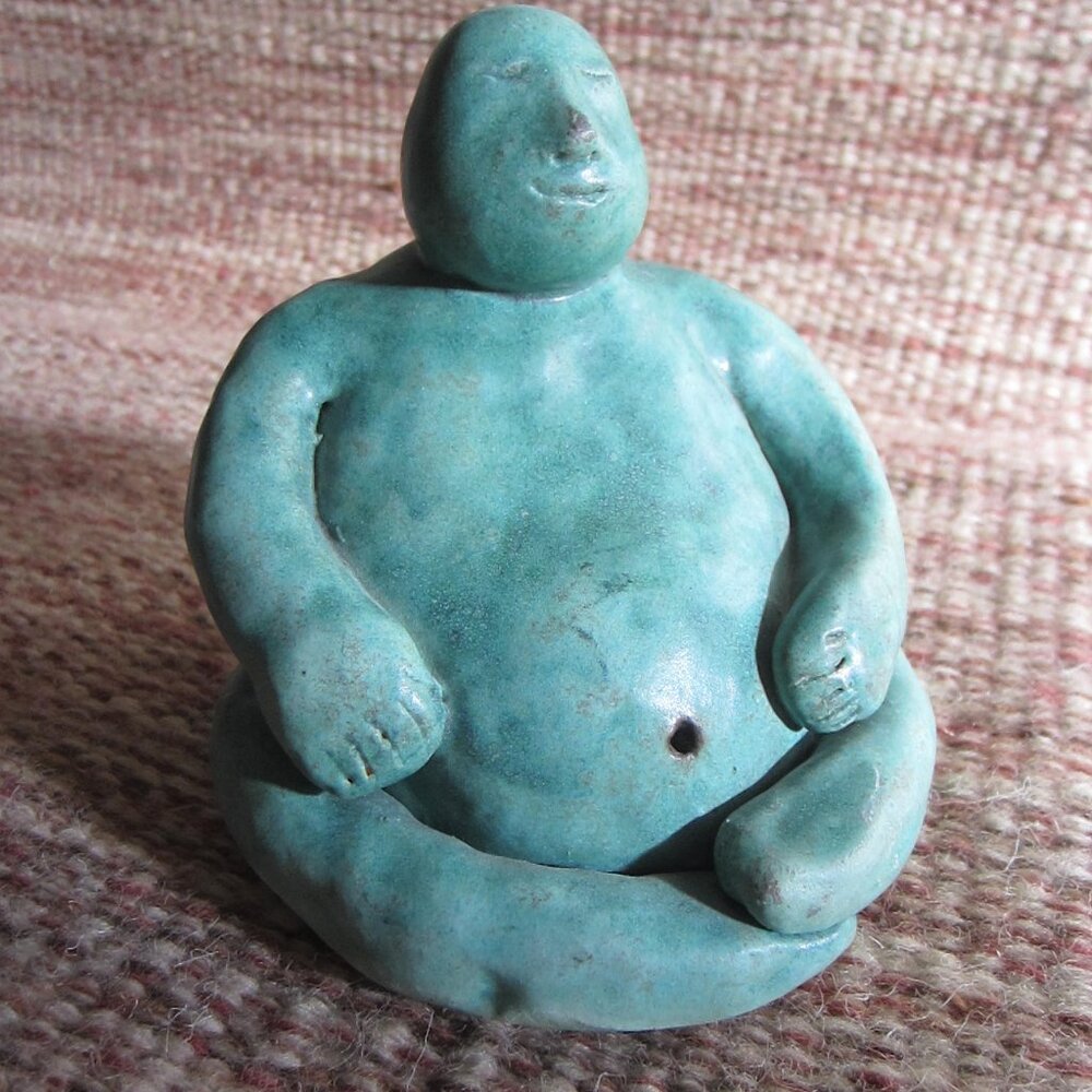Handcrafted Stoneware / Pottery Meditating Fat Figurine / Incense Holder – Turqu
